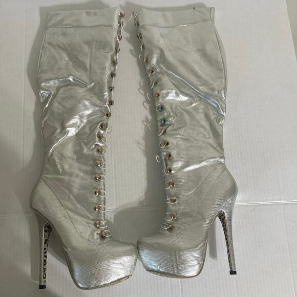 Ami Club wear Silver stiletto knee boots 6.5 with silver see pics for flaws - Picture 3 of 14